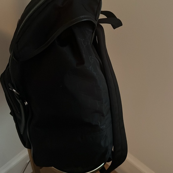 Gucci Authentic Blk GG Monogram Nylon Drawstring Backpack Leather Trim 510336 - Picture 9 of 16